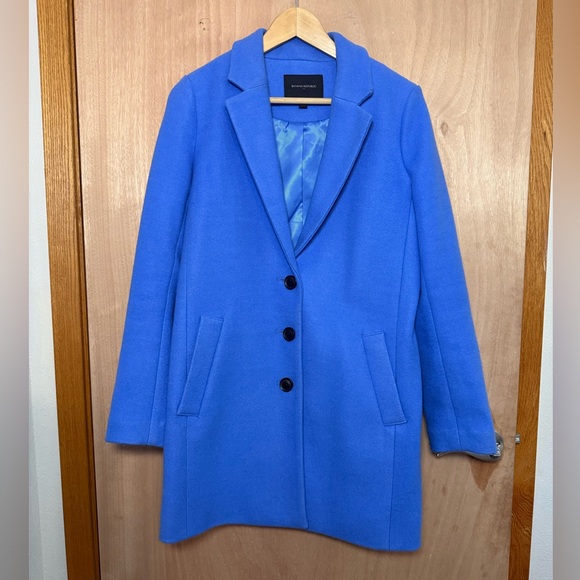 Banana Republic Knit Top Coat Bright Blue Button Front Lapels - Picture 2 of 7
